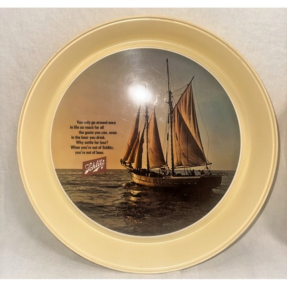 Vintage Schlitz Beer Serving Trays Schooner Sailboat 13" Bar Advertising - Picture 3 of 16